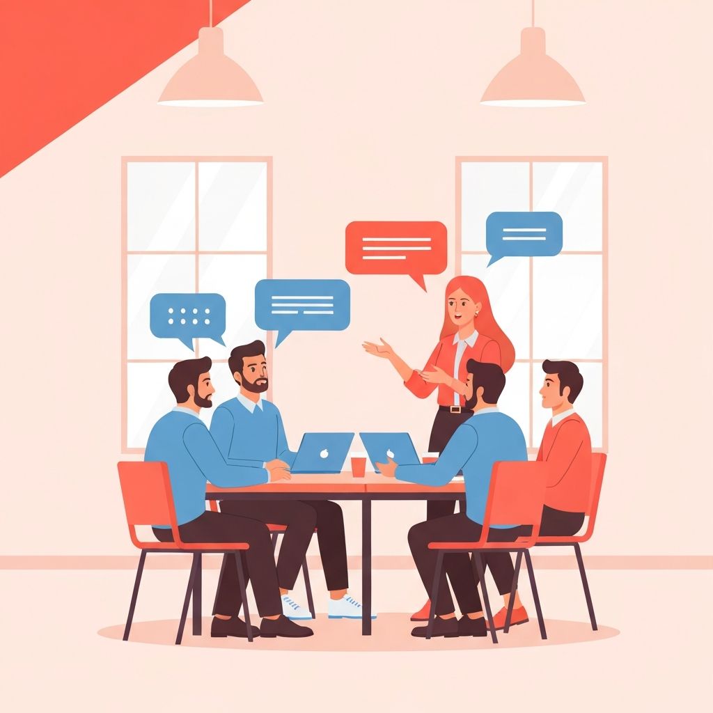 Systemisch kommunizieren - Diverse Gruppe in professionellem Gespräch, systemische Kommunikationsmethoden